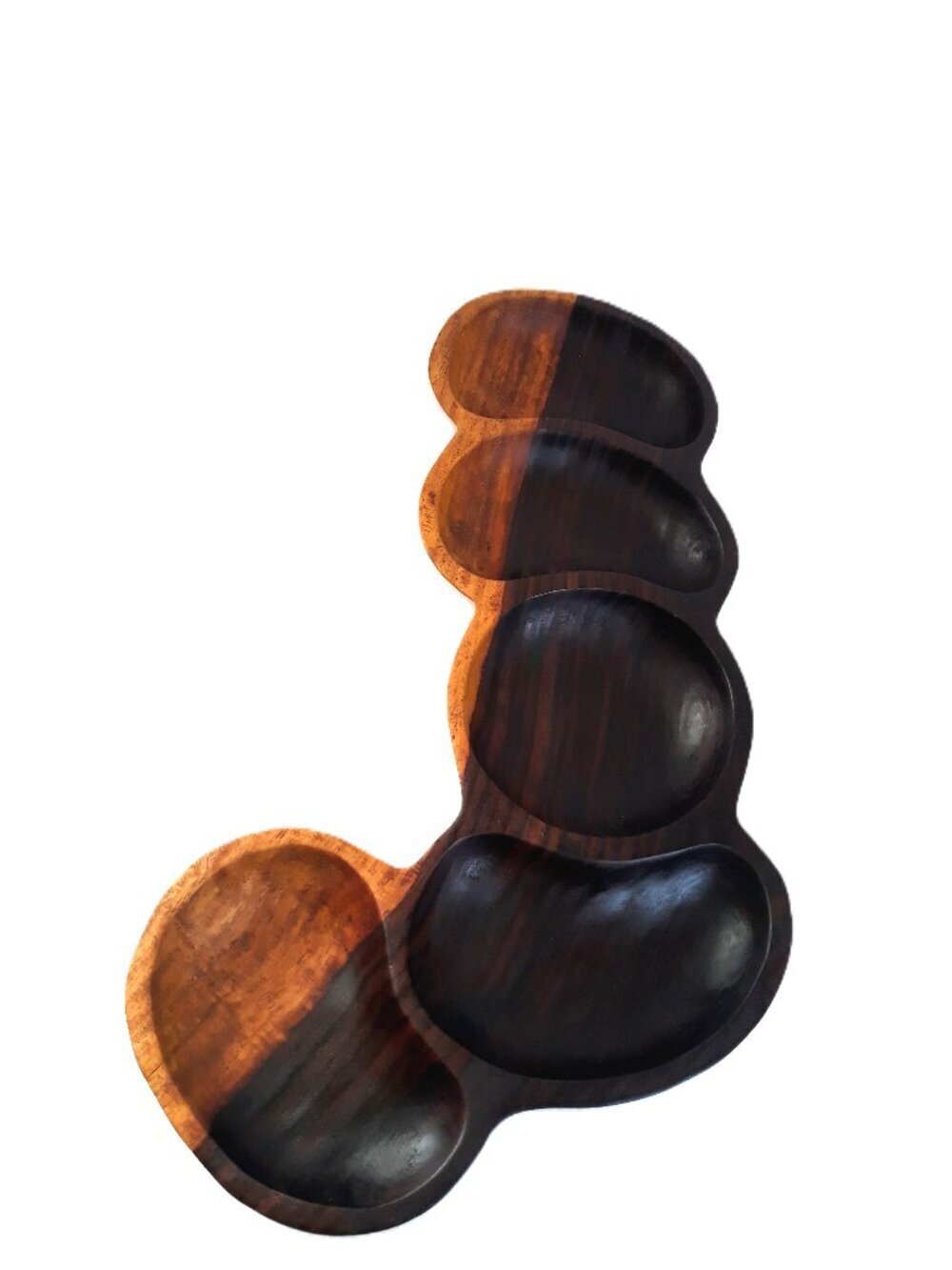 MCM Monkey Pod Wood Two Tone Multi-Section Party Tray Decorative Dish